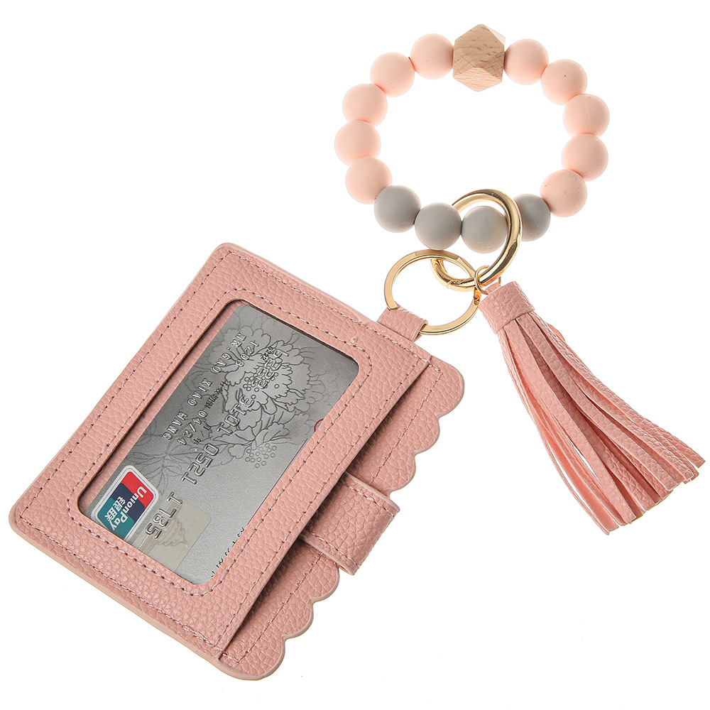 1 Pink Silica Bead Bracelet Card Case Key Ring B15