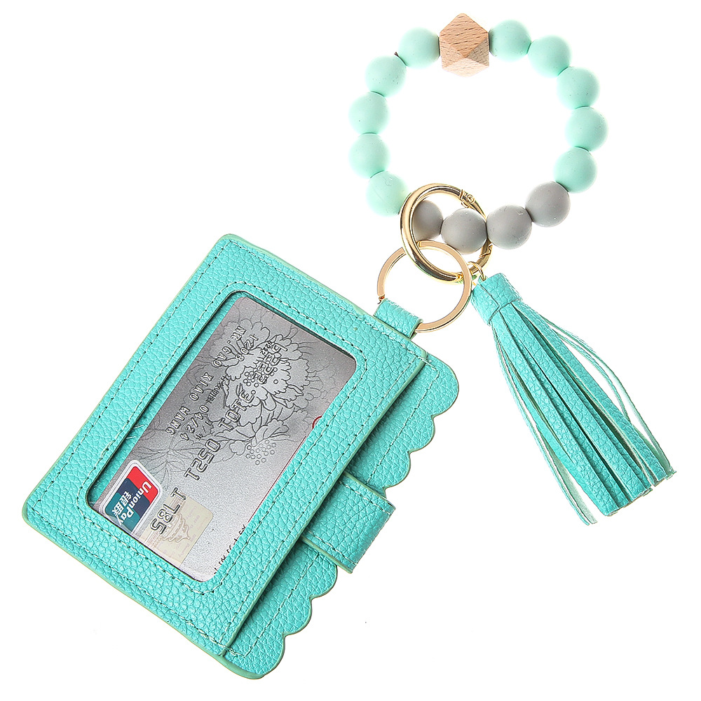 1 Lake Blue Silica Bead Bracelet Card Case Key Ring B15-0403