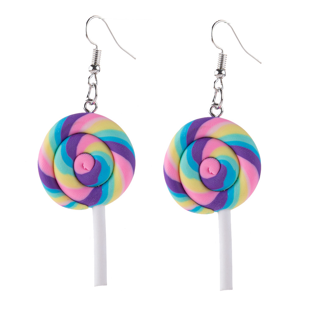 7:1 pair of pink purple terra-cotta lollipop earrings
