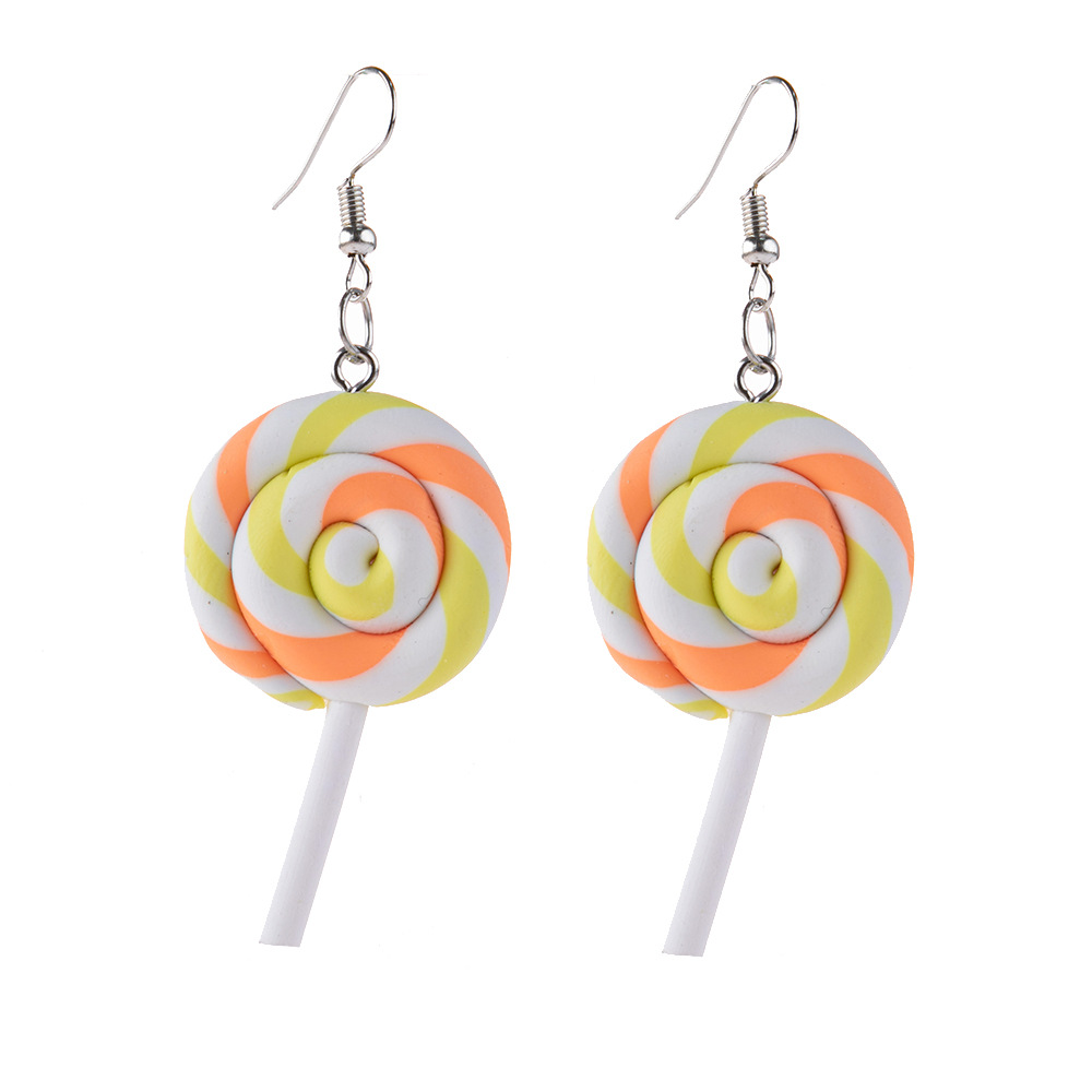 1 pair of yellow and white terra-cotta lollipop earrings