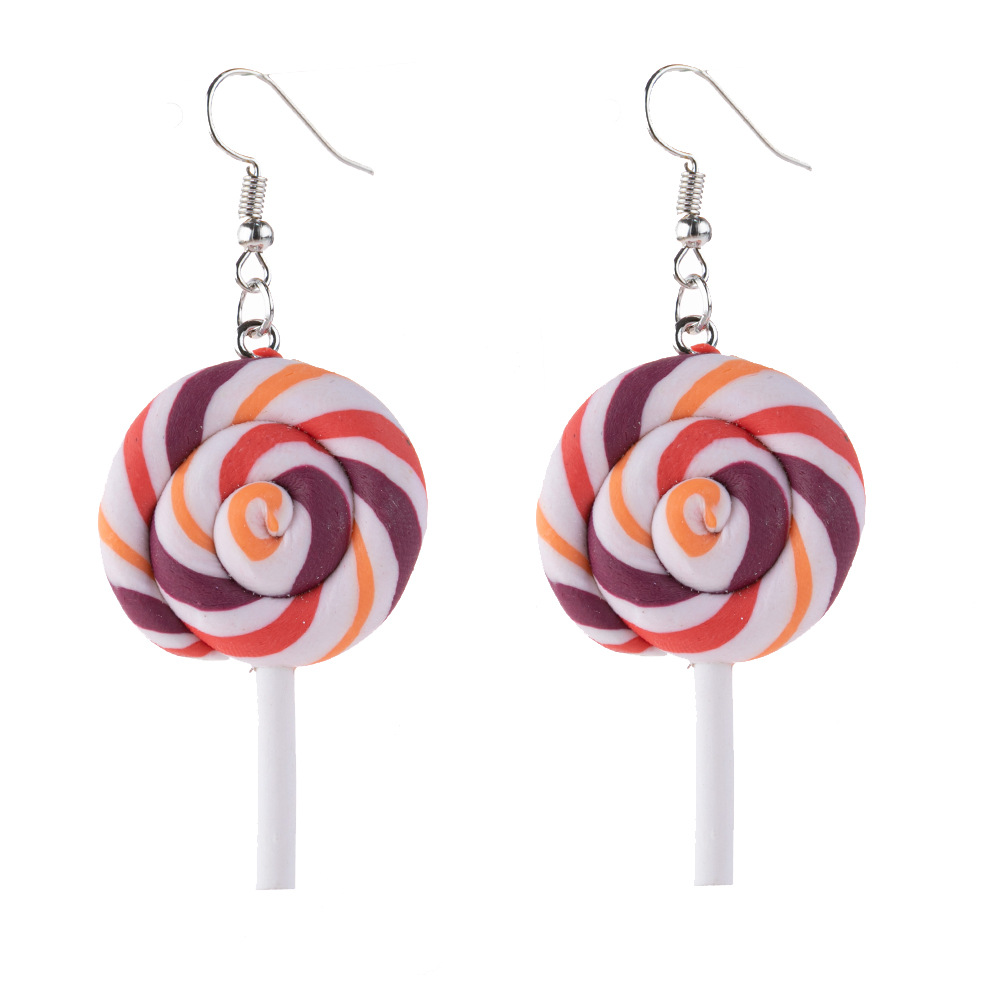 8:1 pair of orange clay lollipop earrings