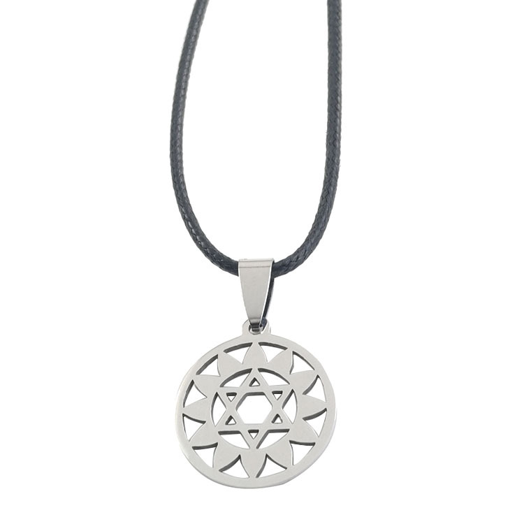 Silver heart wheel pendant   leather rope