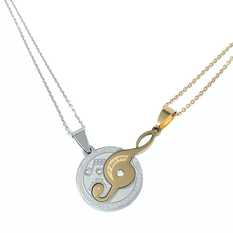 Couple pendant   gold and silver O chain