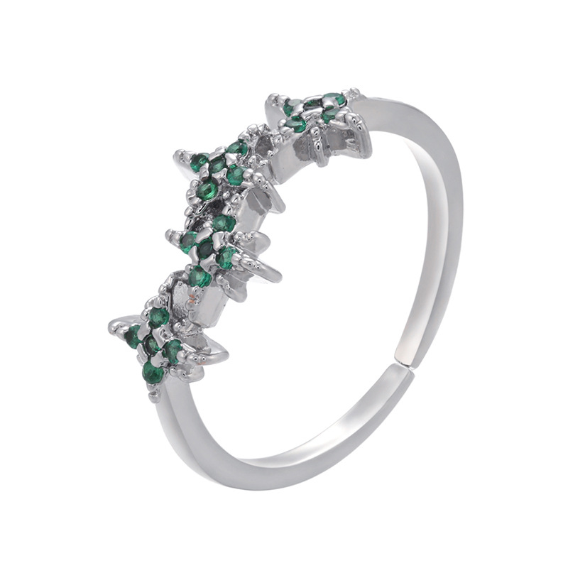 4 platinum color plated with green rhinestone