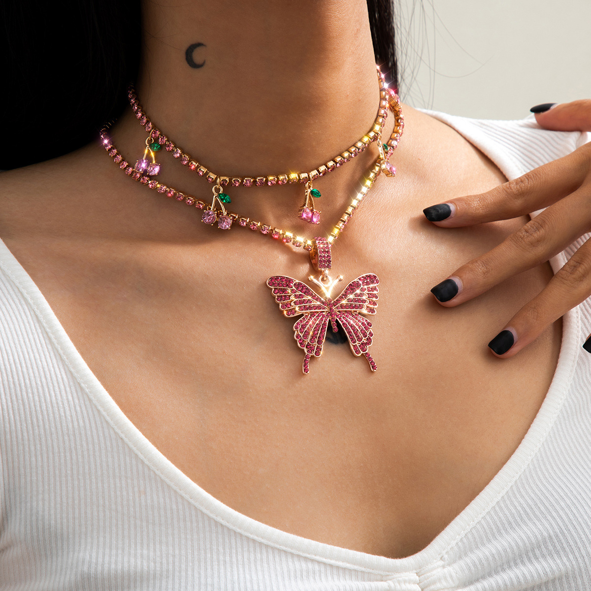 1:Necklace gold   pink diamond 1226