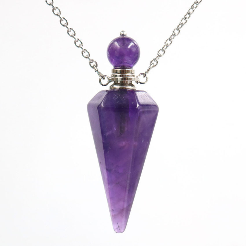Amethyst perfume bottle pendant necklace