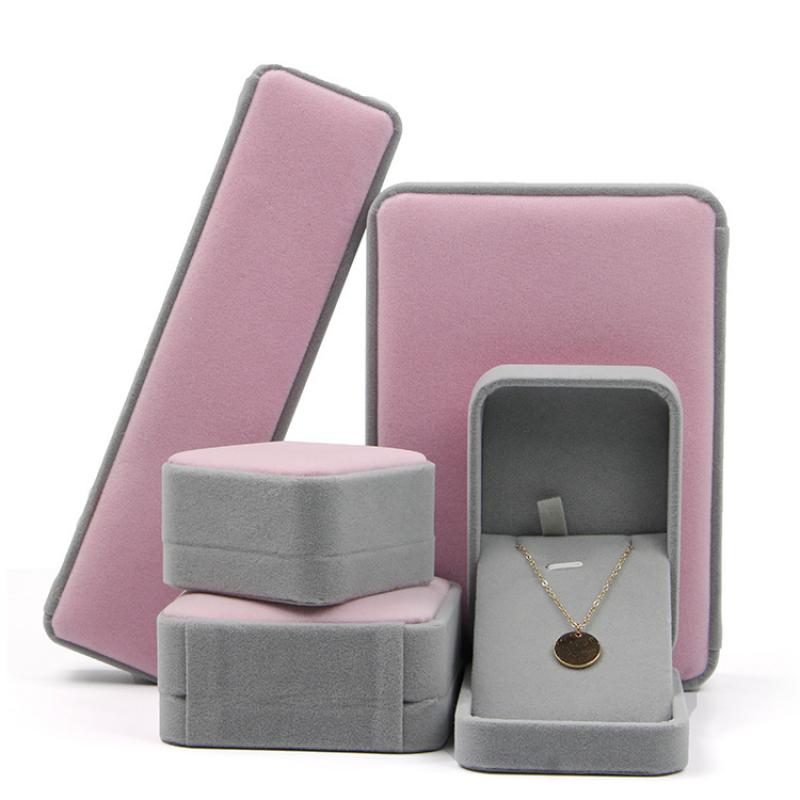 Pink and grey flannelette box ring box (5*6*4.5cm)
