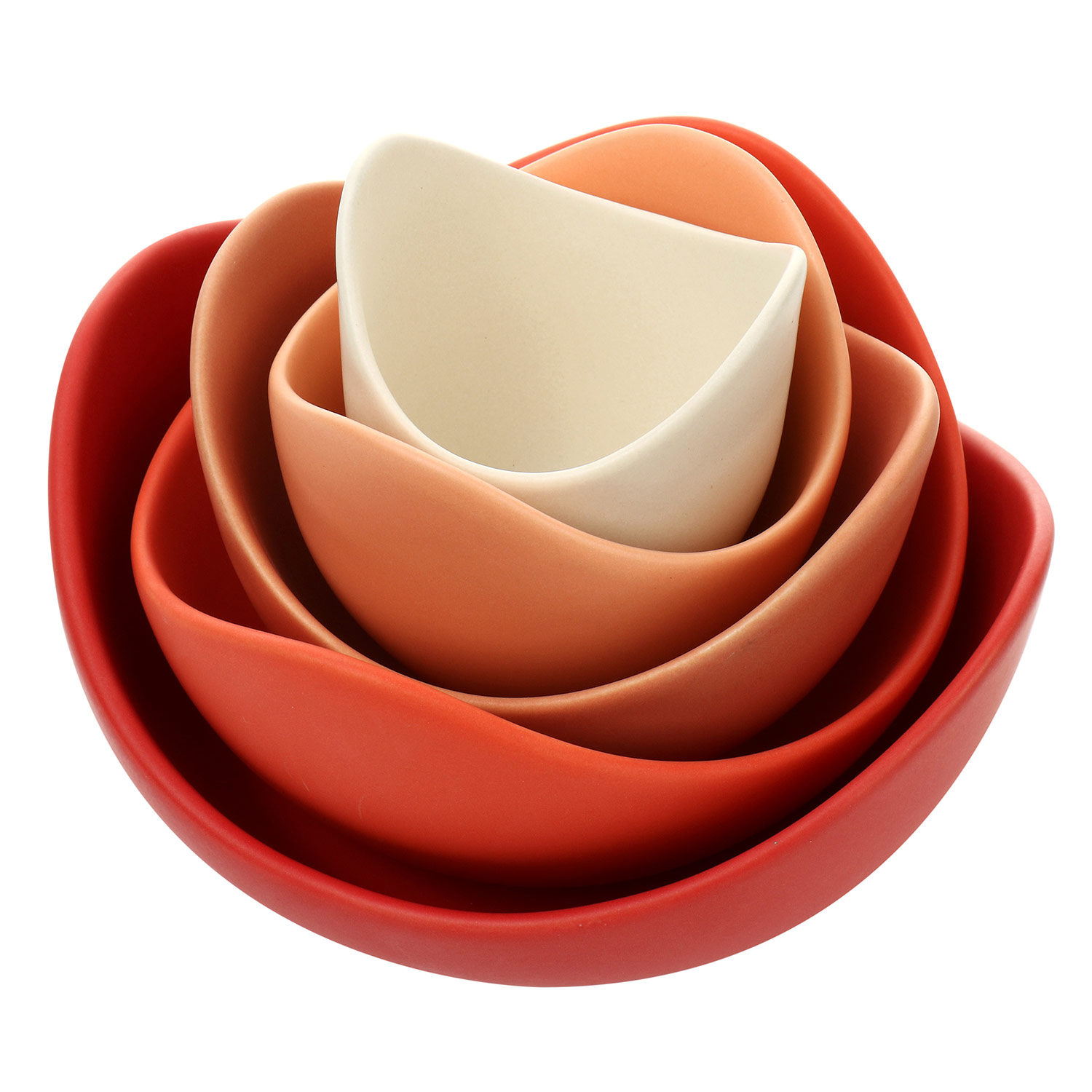 Orange red lotus bowl-5 piece set