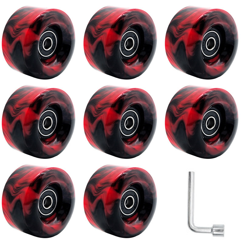 8 red and black color wheels (including bearings), wrenches
