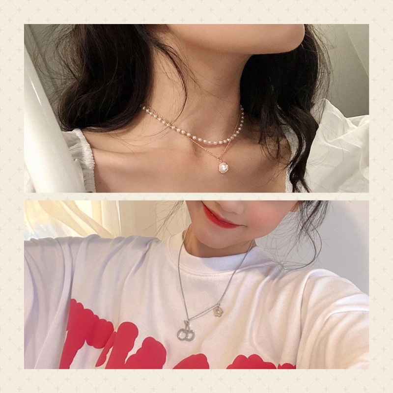 Double pearl + cherry pendant necklace [two sets]