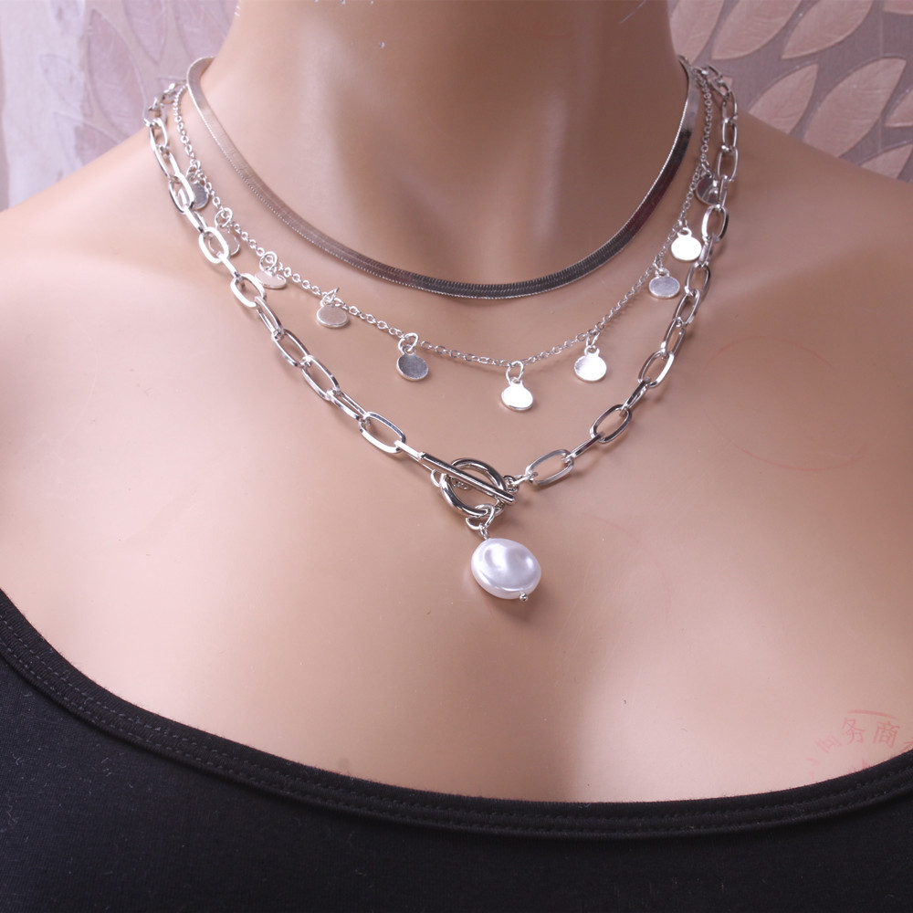 2:Silver multi-layered necklace