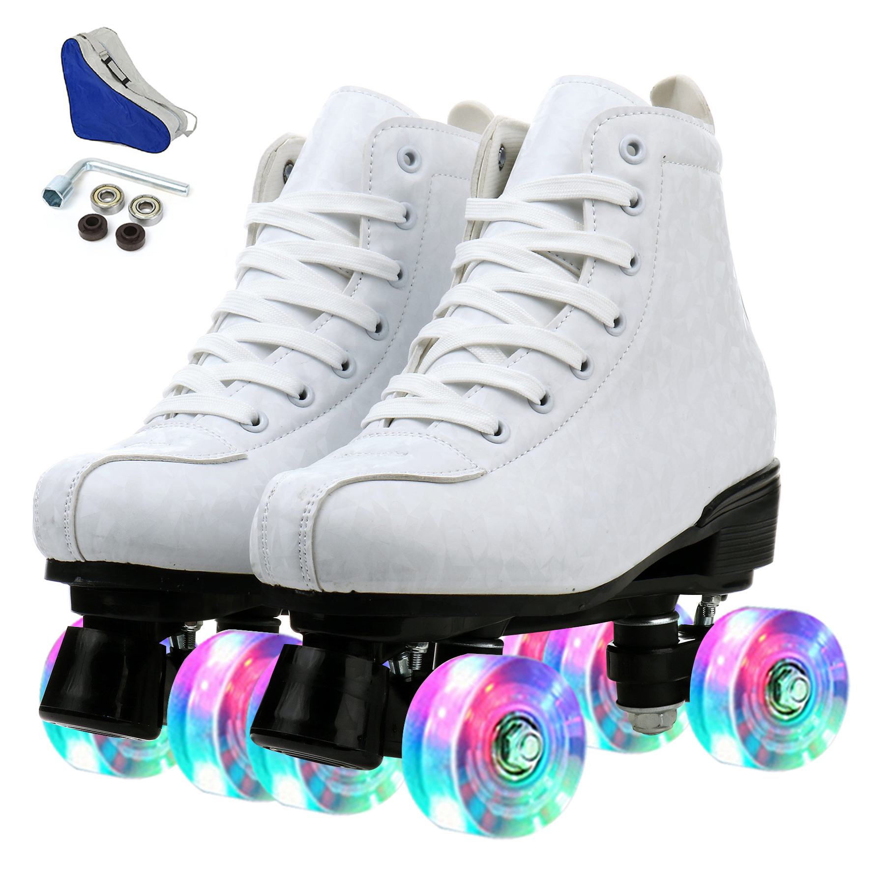white with multi-colored wheels