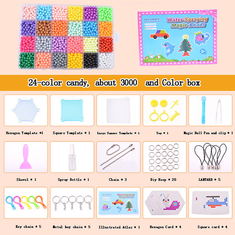 3:English color box with 24 grid magic beads with accessory bag