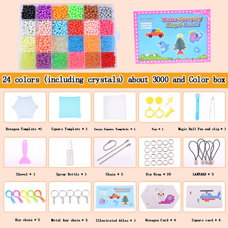 English color box with 24 grids (including 10 colors) crystal magic beads with accessory bag