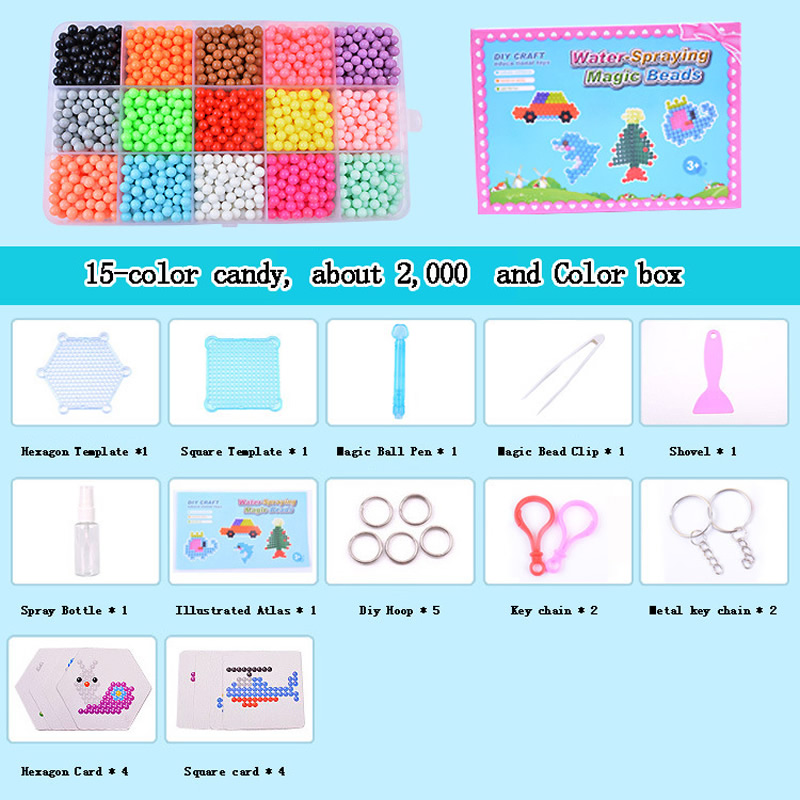 1:English color box with 15 grid magic beads with accessory pack