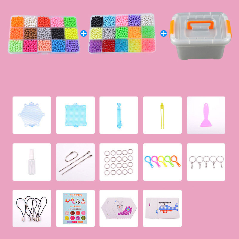 5:15 grids of water sticky beads, 15 grids of crystals, practical accessories, suitcases(24.5*18.2*13.3cm)