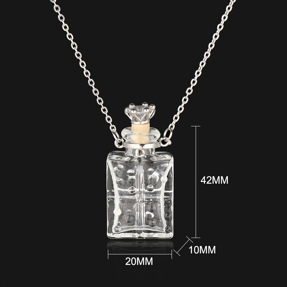Transparent square bottle glass necklace (crown stopper)