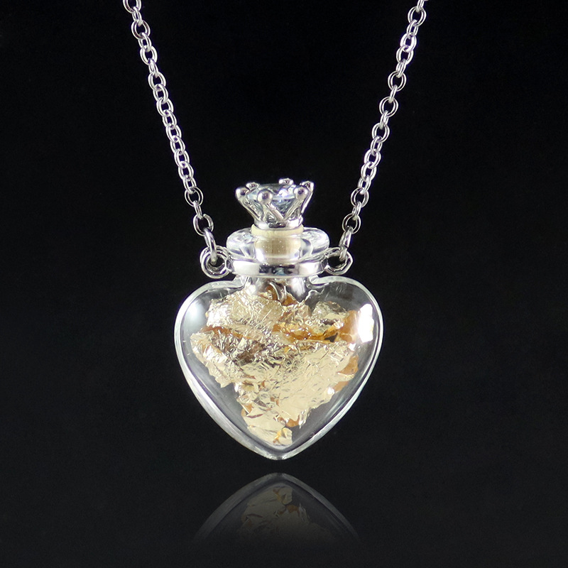 Transparent love glass necklace (crown plug   gold leaf)