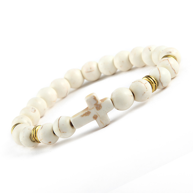 White beaded cross bracelet 9113-AJ1801
