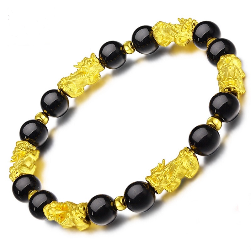 With 8mm black agate gold weight about 3.8g