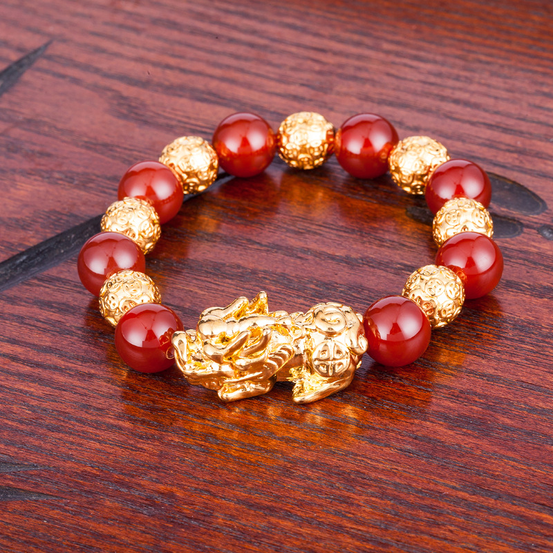 Single Brass Charm red agate 10mm