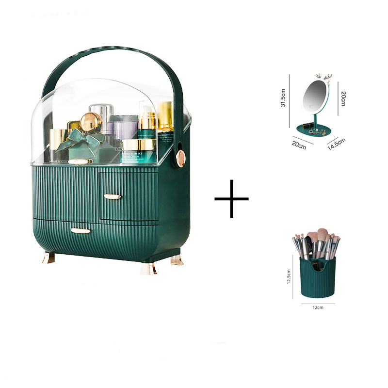 Storage box, brush holder, antler mirror [green]