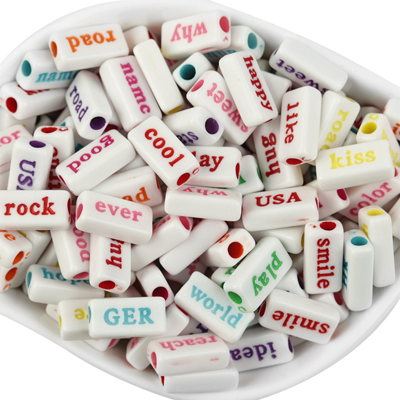 Pack of 50 with colored English words on white bac