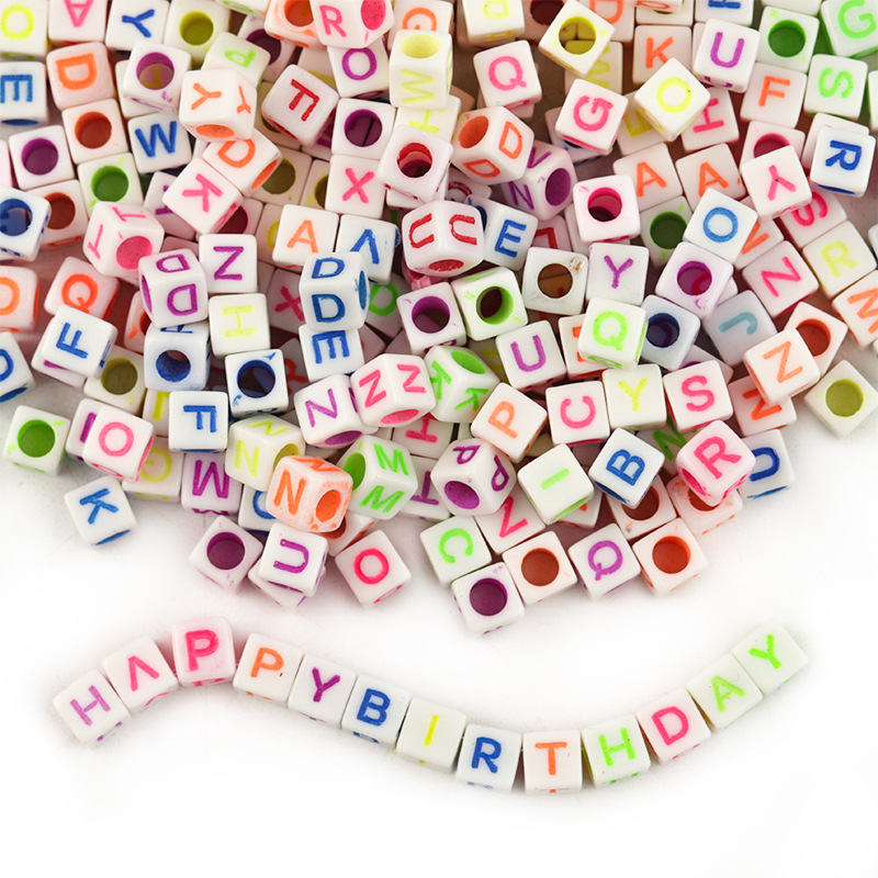 Fluorescent square letter beads in a pack of 100,