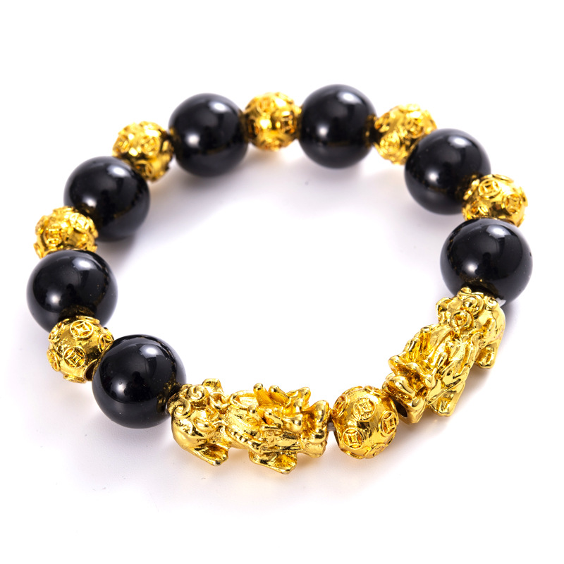 14mm obsidian gold beads double PI xiu bracelet