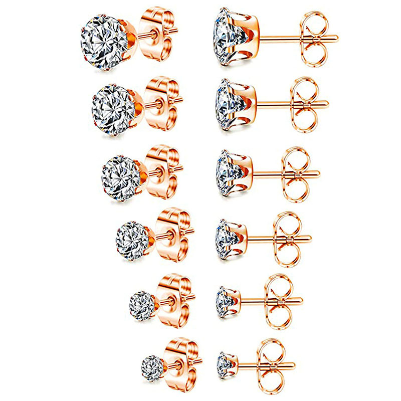 3-8mm, Rose Gold Plated, 6 pairs/set
