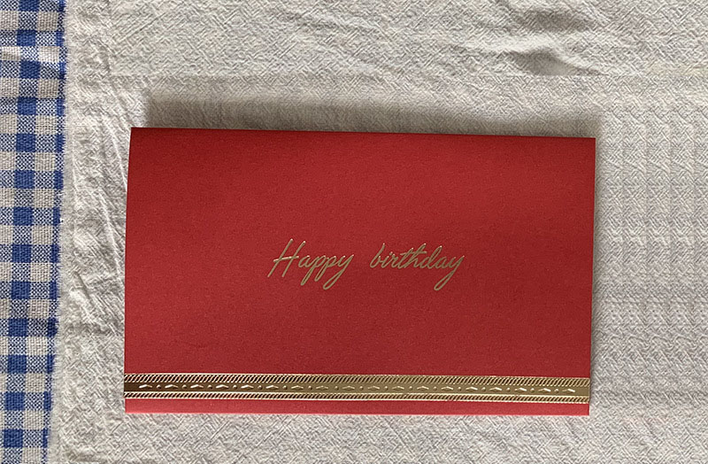 Big red happy birthday greeting card + envelope +