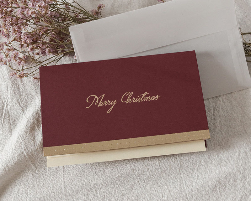 Dark Red Merry Christmas Greeting Card + Envelope