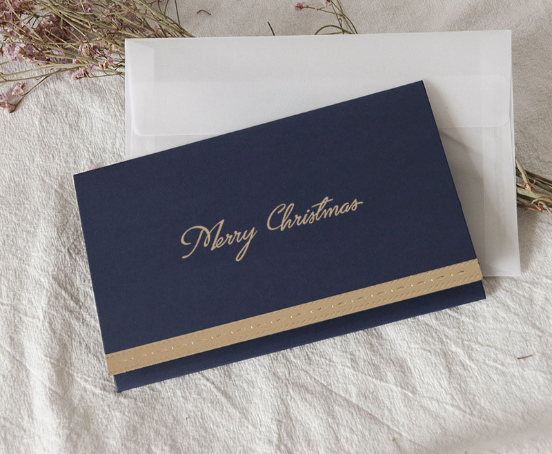 Navy Blue Merry Christmas Greeting Card + Envelope