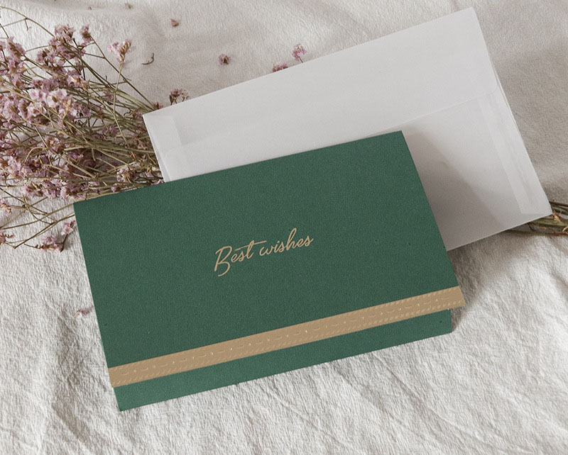 Green best wishes greeting card + envelope + handw
