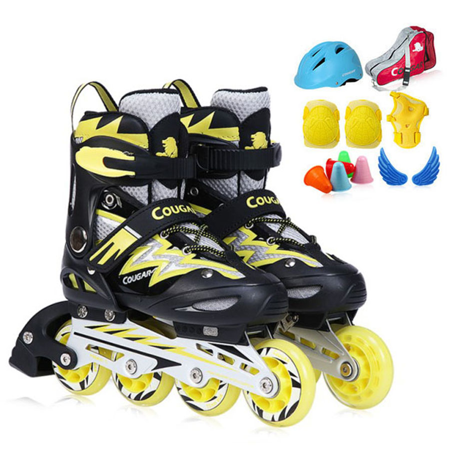 Black and yellow shoes/protective gear/helmet/bag/gift