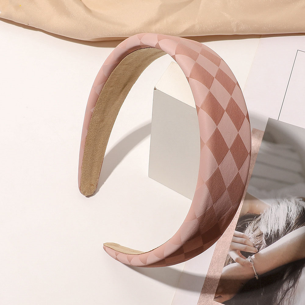5:Checkered PU Headband-Pink