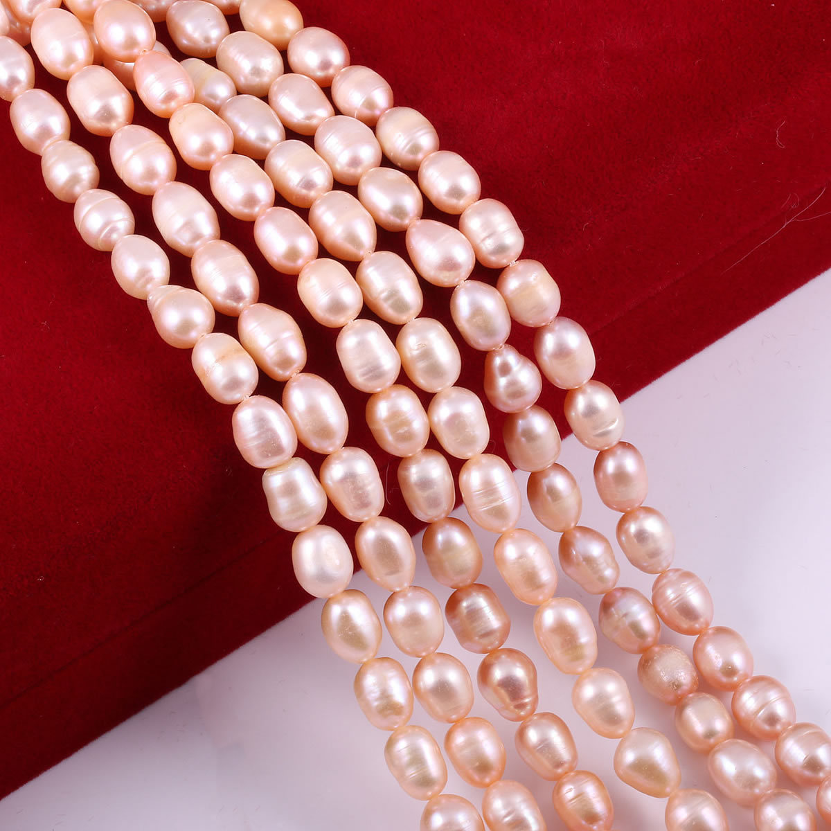 Pink 8-9mm, about 37 beads/strand