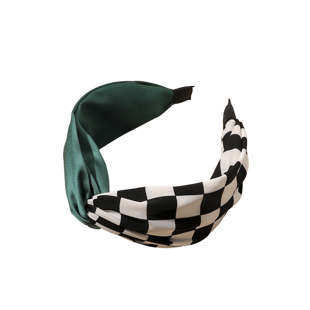 1:Checkerboard color matching hair band-green