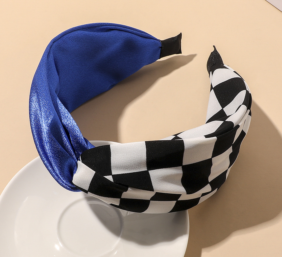 Checkerboard color matching hair band-blue