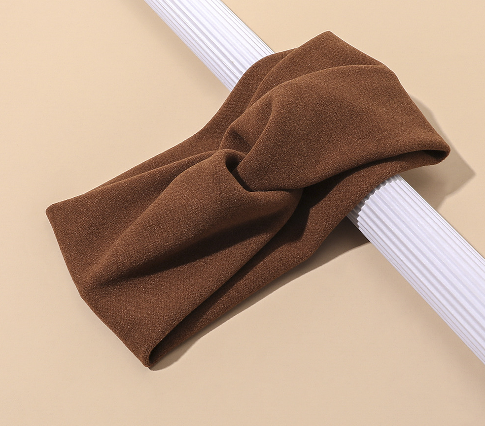 Wool velvet solid color hair band-warm brown