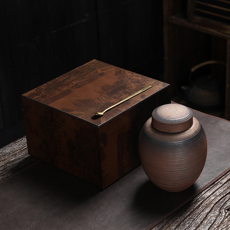 Qingming Shanghe Wooden Box-Ceramic Single Jar