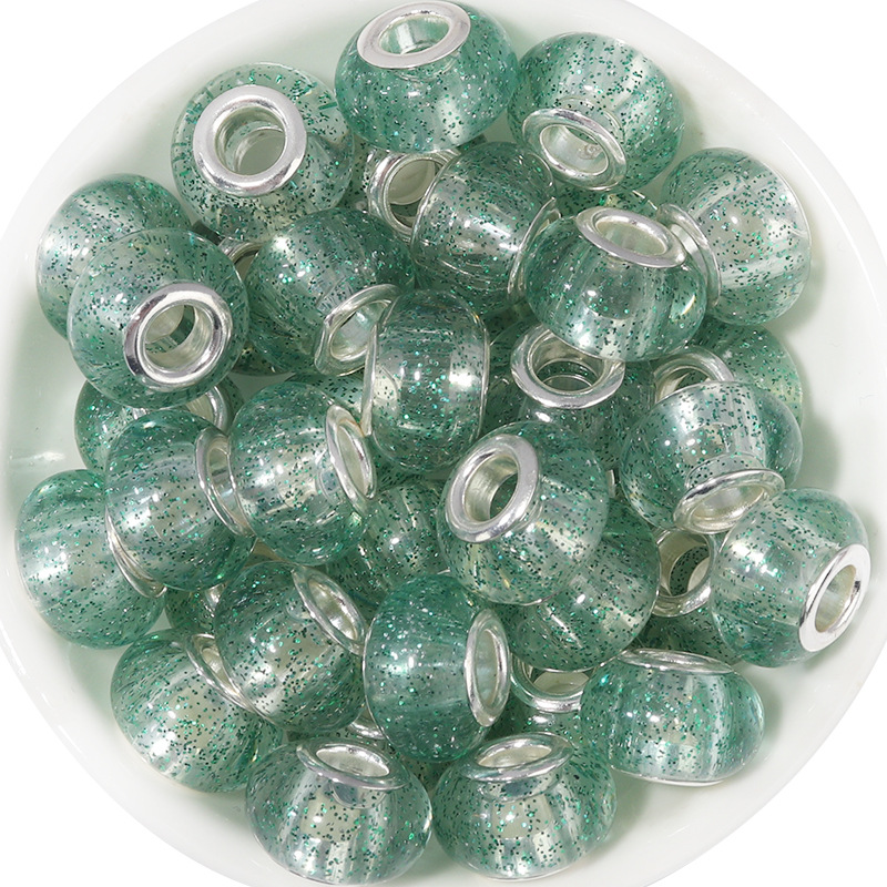 Color Dot Large Hole Bead Green,14x9.5mm