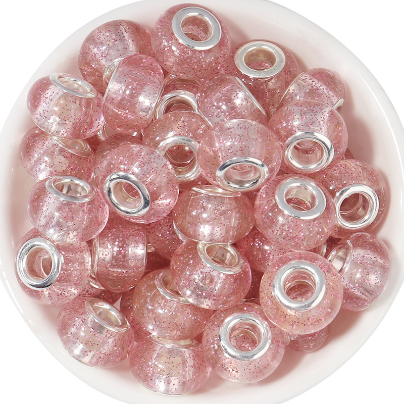 Color Dot Large Hole Bead Pink,14x9.5mm