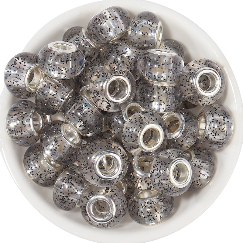 19:Color Dot Large Hole Bead Silver,14x9.5mm