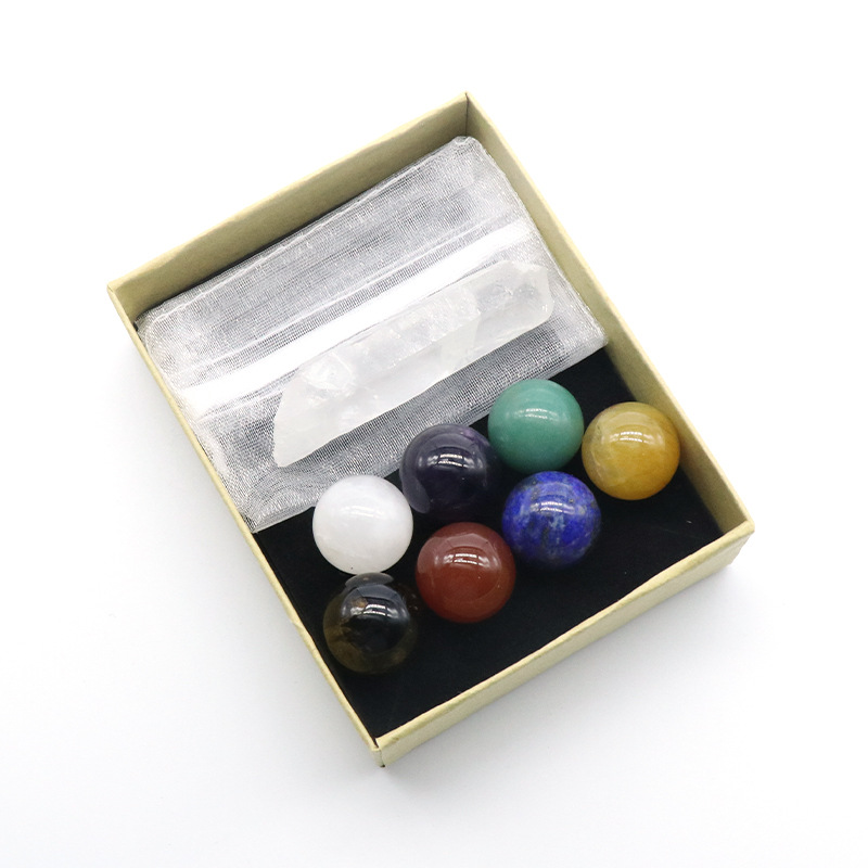 7 small balls (boxed with clear quartz point decoration)