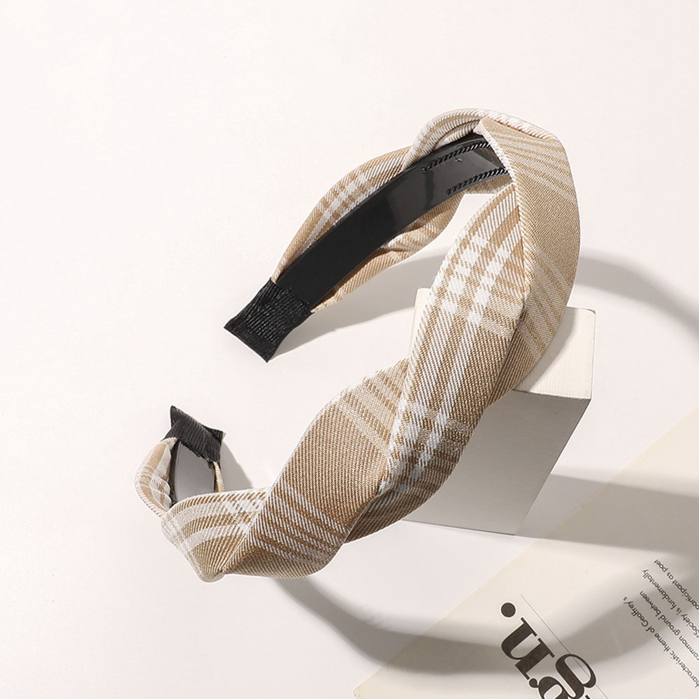 9:Coffee color twist headband-striped beige