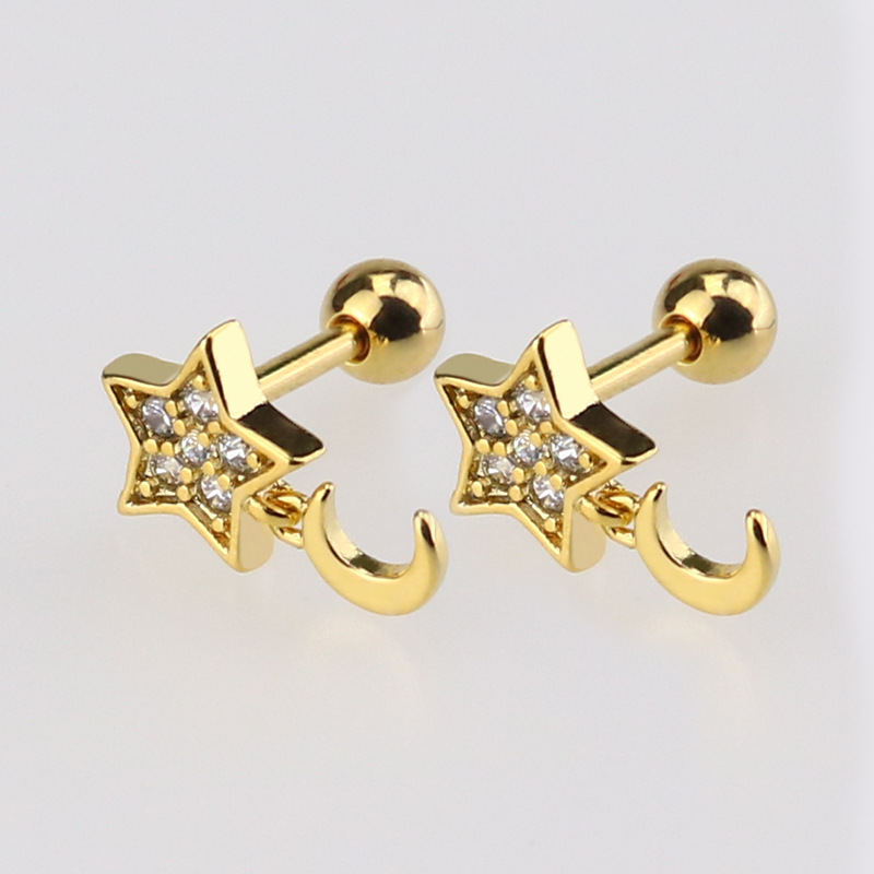 Golden five-pointed star pendant earrings