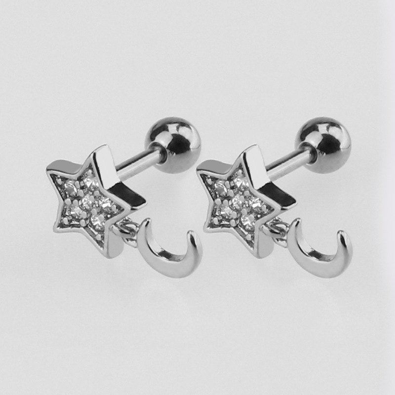 White steel five-pointed star pendant earrings