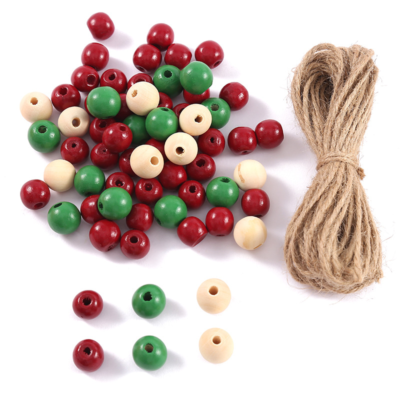 Red and green wooden beads with a diameter of 16mm