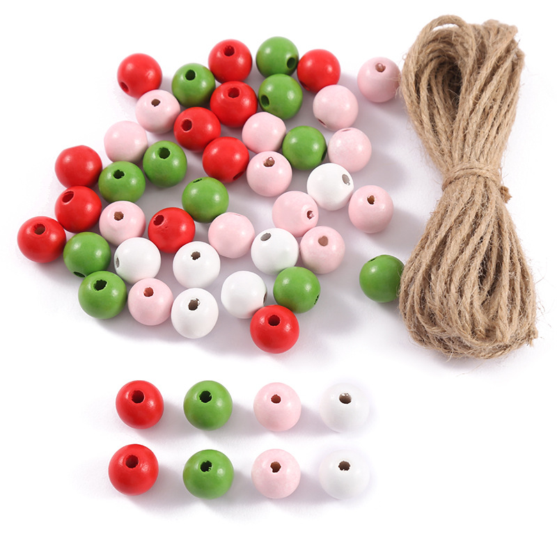 Pink green wooden bead diameter 16mm, hemp rope 10